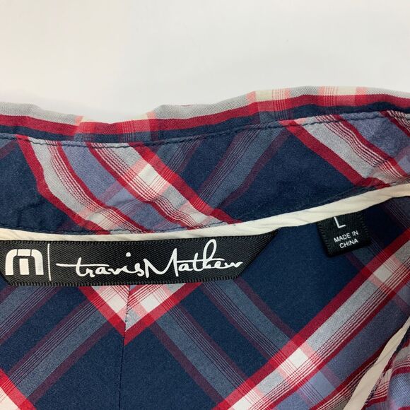 Travis Mathew Shirt Mens L Large Chalkboard Plaid Peluso Button Up Short Sleeve - Picture 4 of 12